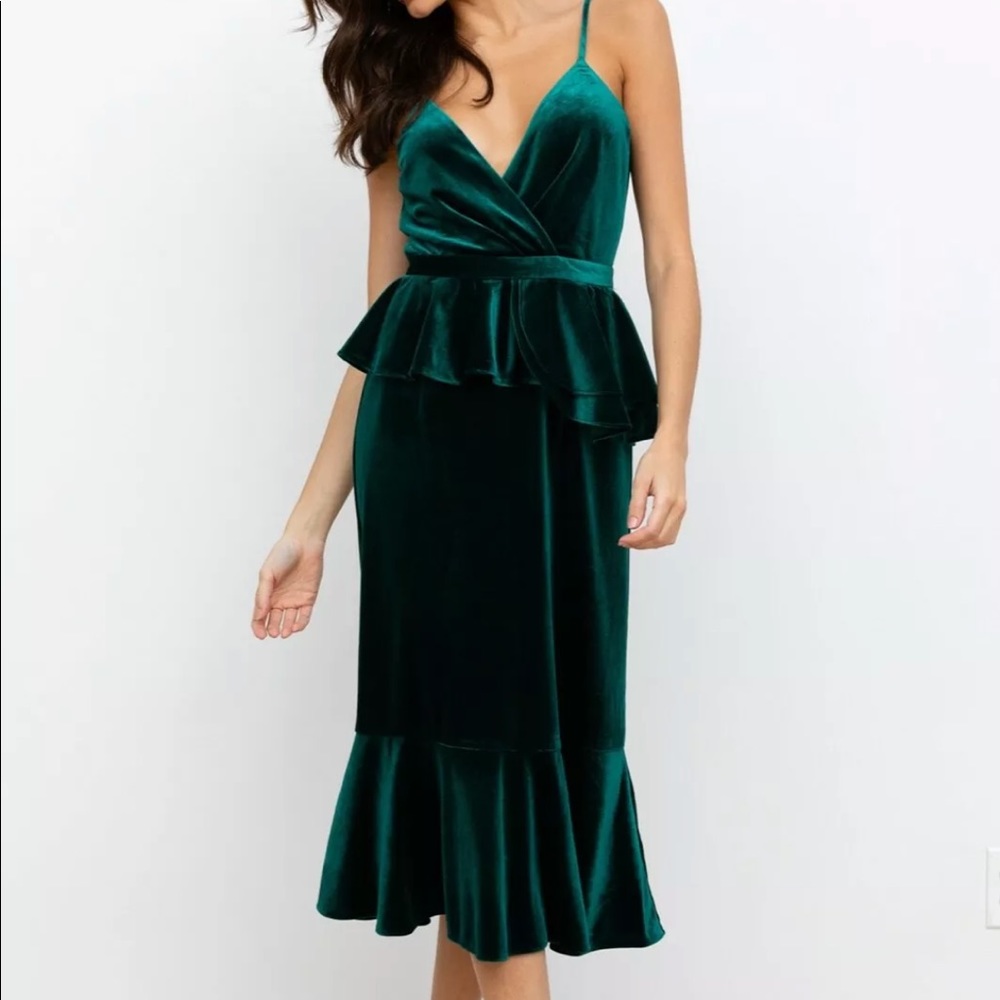 Yumi Kim Dominique Green Velvet Peplum Strappy Dress XSP - Picture 1 of 8